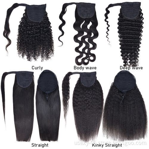 Virgin Brazilian Hair Drawstring Ponytail Cheveux Humains Yaki Wrap Around Ponytails For Black Women